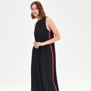 ZARA Dark Jumpsuit Red Side Stripe NWOT